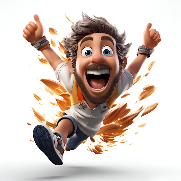 Free photo 3d illustration of a young man jumping with his arms raised and thumbs up