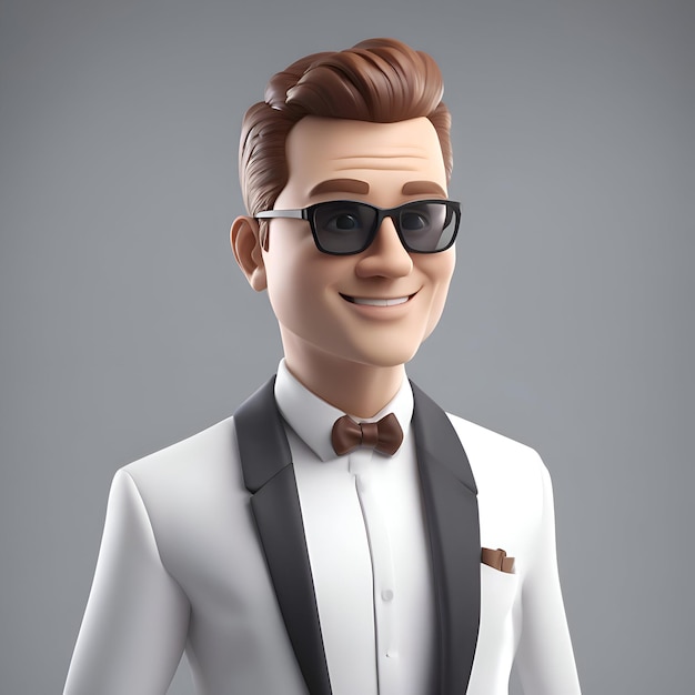 Free photo 3d illustration of a young man wearing sunglasses and a tuxedo