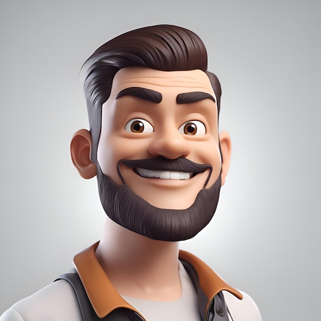 3D illustration of a young man with a beard and mustache
