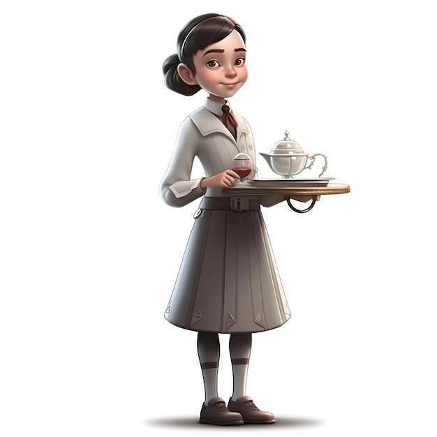 Free photo 3d illustration of a young waitress with a teapot