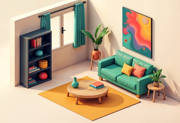3d interior design isometric room