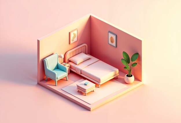 3d interior design isometric room