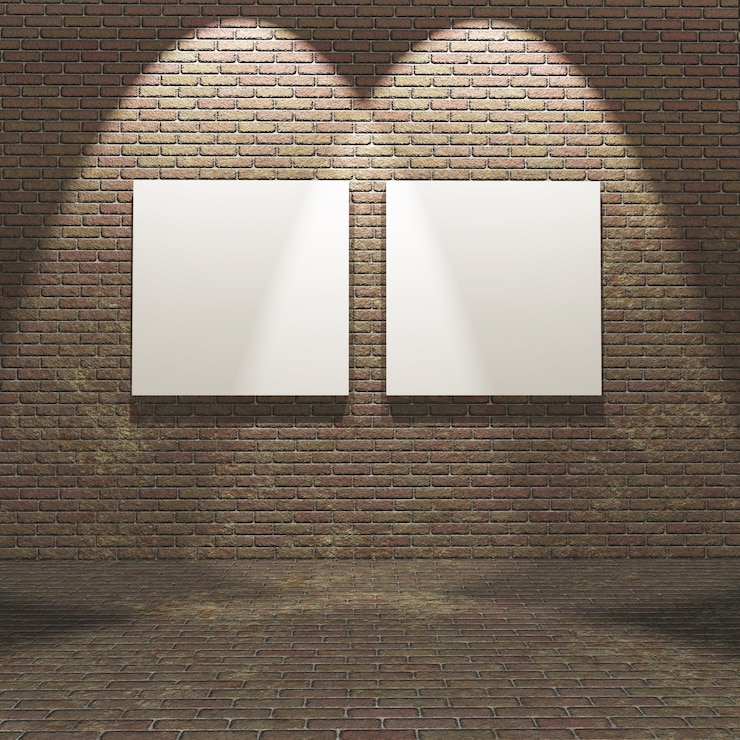 Free Photo 3d interior with blank canvases on a brick wall