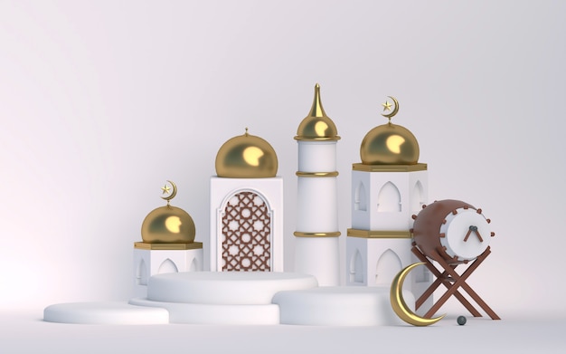 3d islamic podium background  gold white element