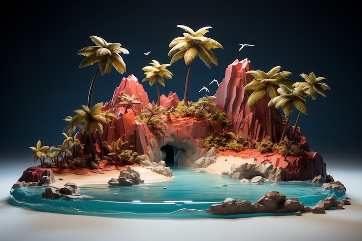 Бесплатный Фотография 3d остров с морским ландшафтом