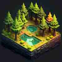 Free photo 3d isometric landscape with forest and water