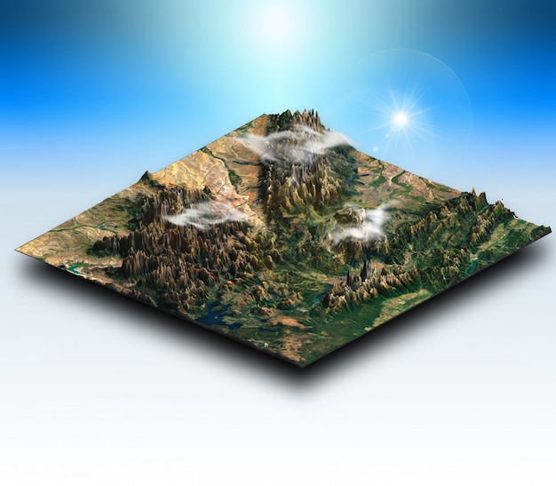 Free photo 3d isometric terrain of a mountainous landscape