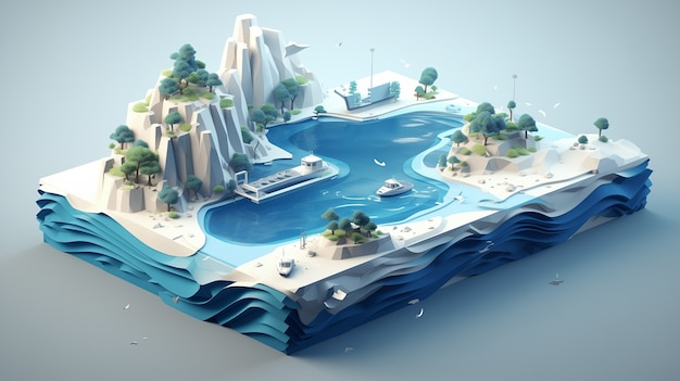 3d lagoon with sea landscape