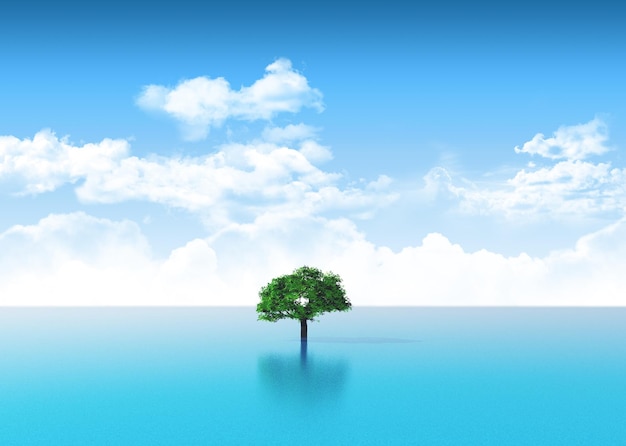 Бесплатное фото 3d пейзаж с деревом в море