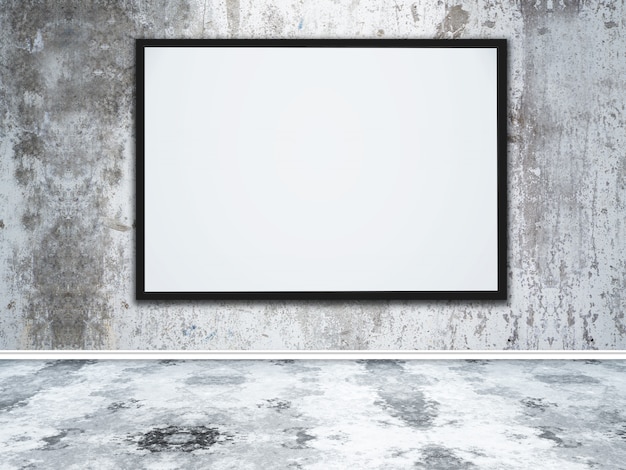 3D large blank picture frame in a grunge concrete interior