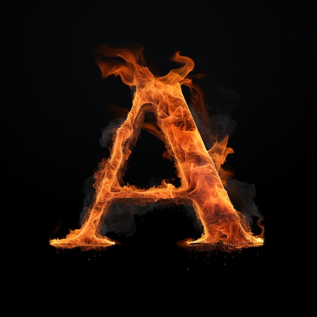 Бесплатное фото Трехмерная буква в огне с пламенем