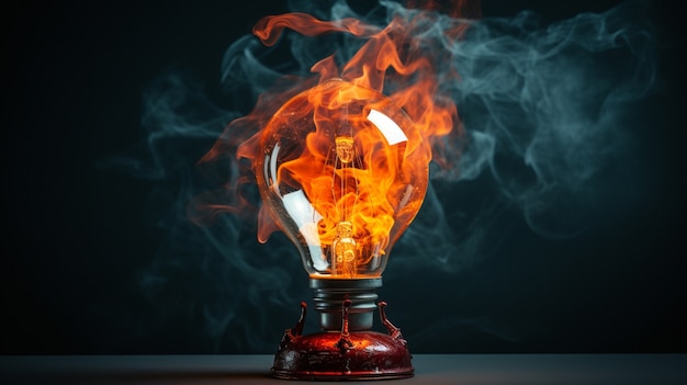 Free photo 3d lightbulb on fire with flames