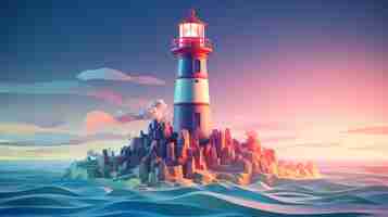 Free photo 3d lighthouse with sea landscape