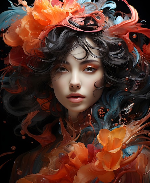 3d Liquid render stunning girl illustration