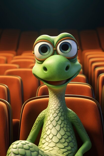 3D-ящерица смотрит фильм в кинотеатре