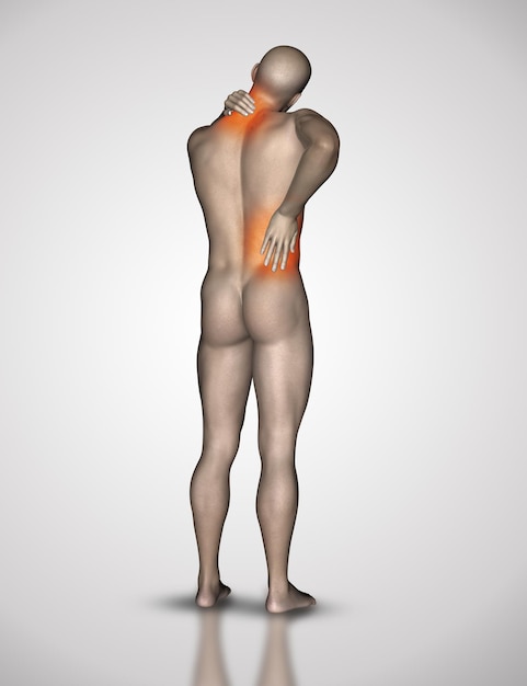 Free photo 3d male figure holding his neck and back in pain