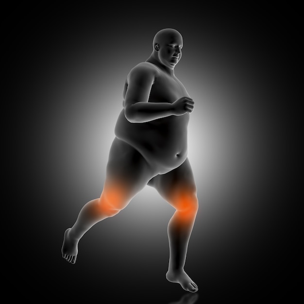 과체중 남성 조깅을 보여주는 3D 의료 배경