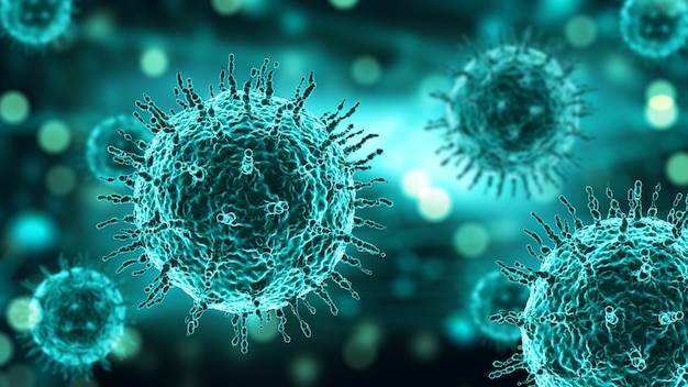 추상 바이러스 세포와 3d 의료 배경