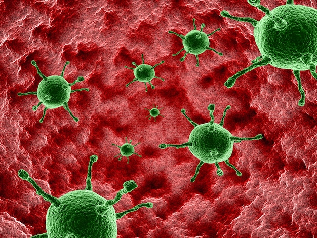 추상 바이러스 세포와 3D 의료 배경