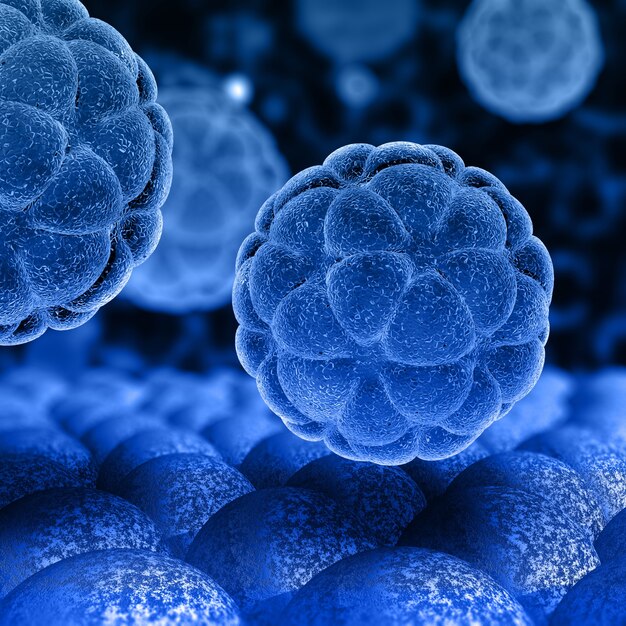 抽象的なウイルス細胞による3D医療背景
