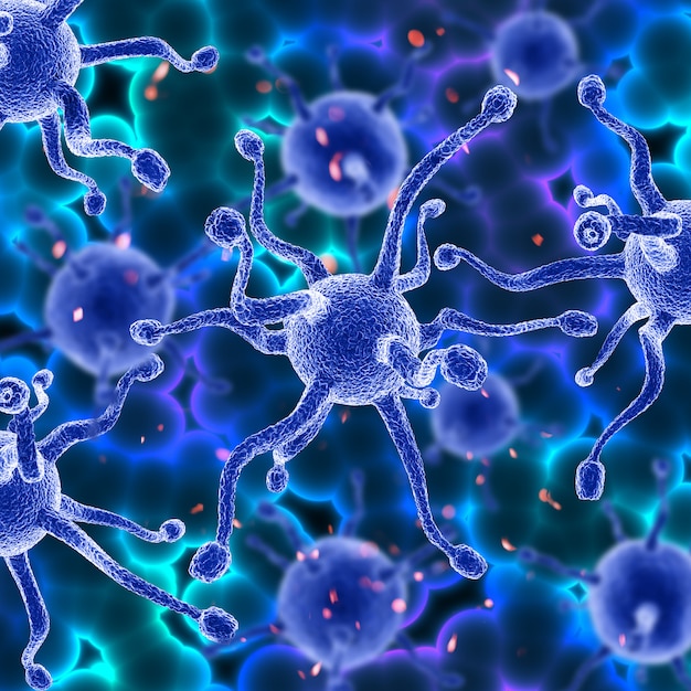 Бесплатное фото 3d медицинский фон с абстрактными вирусными клетками