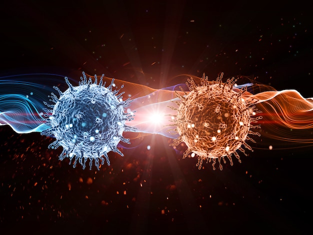 抽象的なウイルス細胞による3D医療背景