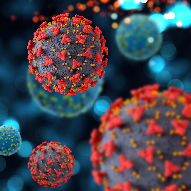 3D medical background with Covid 19 virus cells