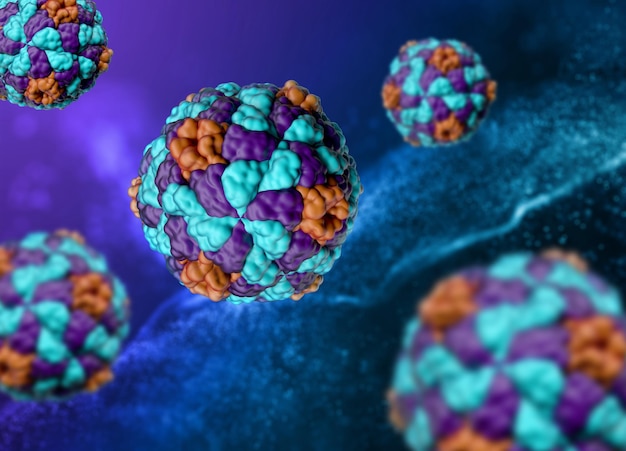 3D medical background with Hepatitis A virus cells