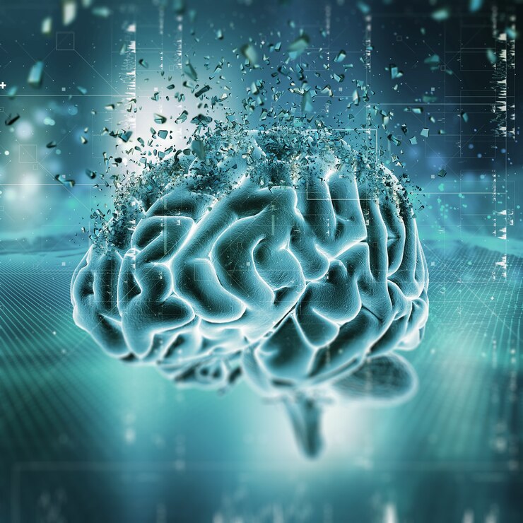 Free Photo 3d medical scene showing a brain shattering