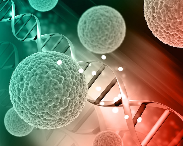 3D медицинские вирусные клетки на нитях ДНК