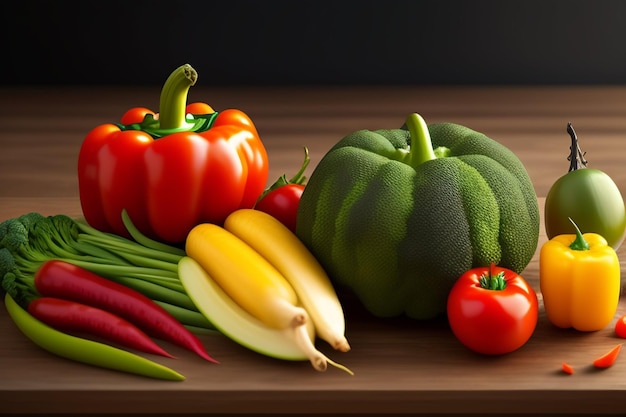 A 3d model of a vegetable with a green bell pepper on the top.