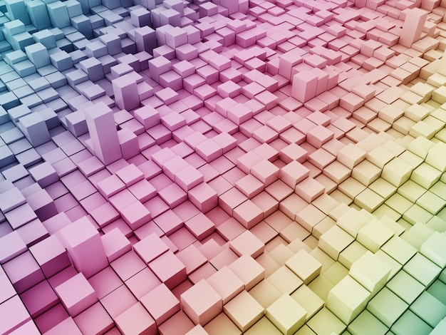 3D современный фон с экструзионными блоками цвета радуги