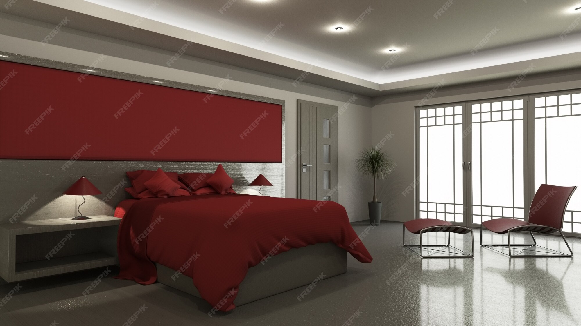Free Photo | 3d modern bedroom interior