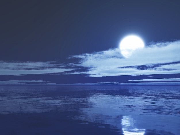 3D moonlit ocean