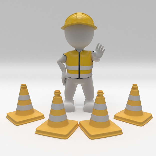 Free photo 3d morph man builder with hazard cones