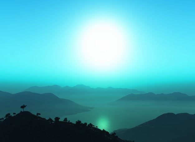 無料写真 夕焼け空に対する3d山