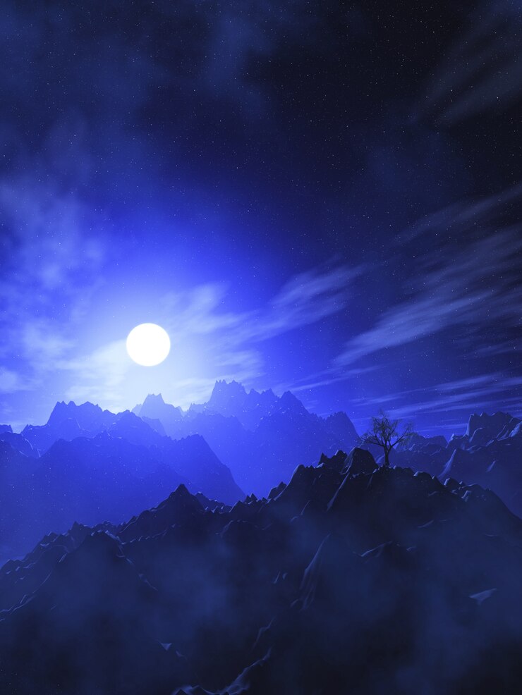 Free Photo 3d mountain landscape with moonlit sky