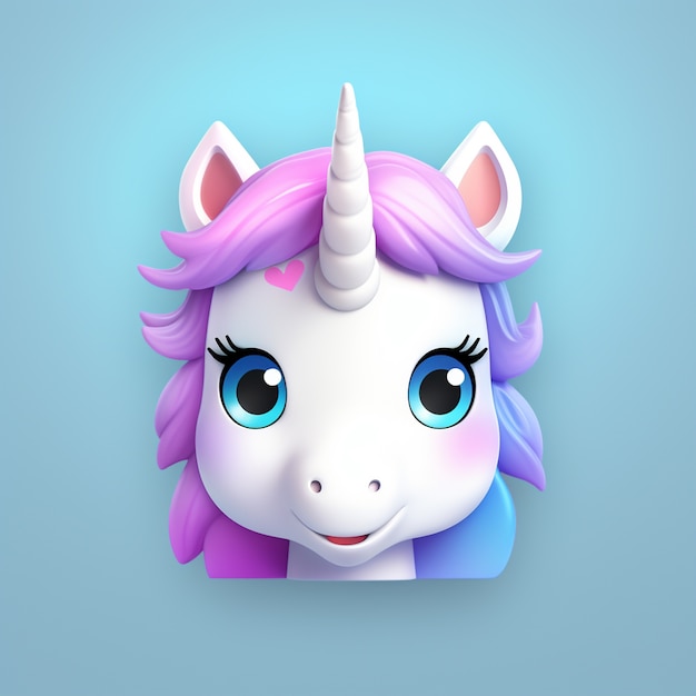 Foto gratuita avatar mitico unicorno 3d con occhi da cartone animato