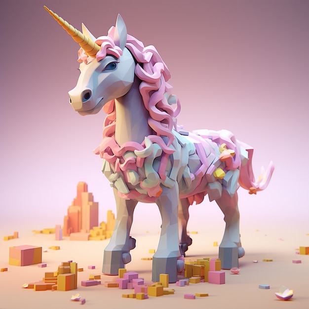 Foto gratuita unicorno mitico 3d in stile geometrico