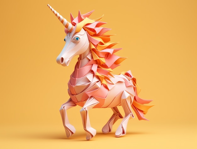 Free photo 3d mythical unicorn in paper style