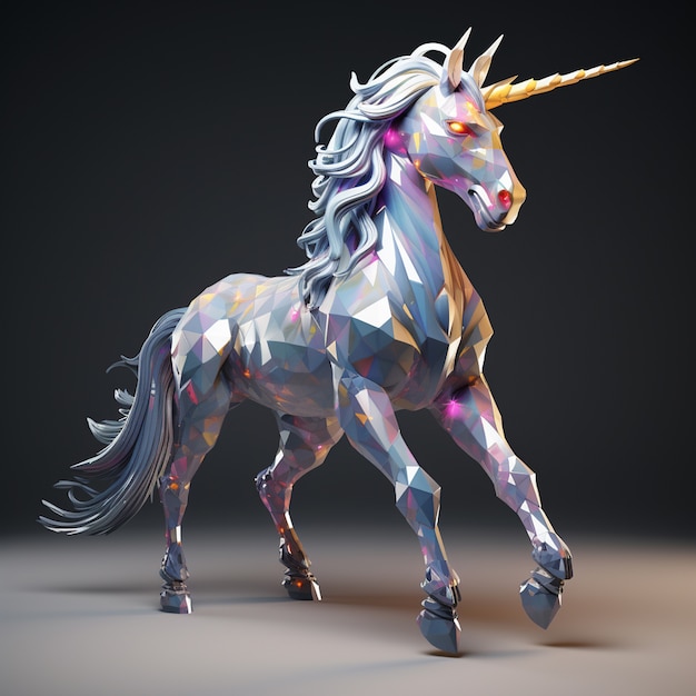 Free photo 3d mythical unicorn in poly style