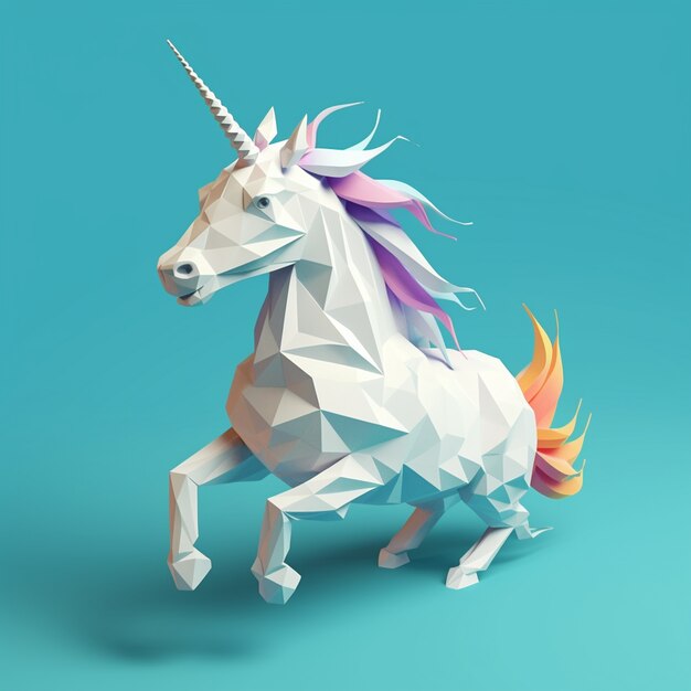 3d mythical unicorn with poly style