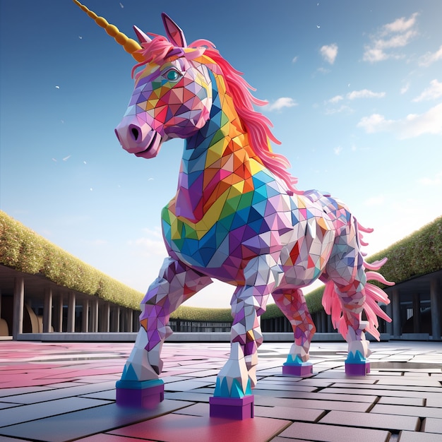 Free photo 3d mythical unicorn with poly style