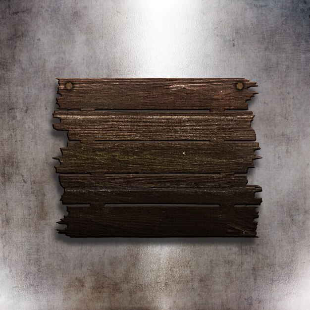 3D old wooden sign on a grunge metal texture