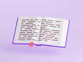 Free photo 3d open book with purple cover and bookmark