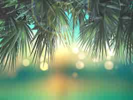 Free photo 3d palm tree leaves on defocussed background