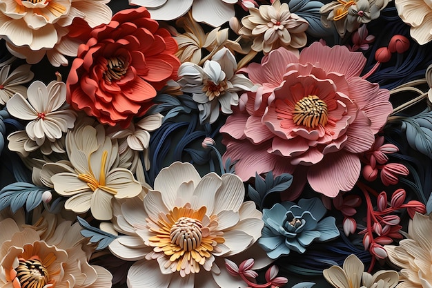 Free photo 3d papercraft floral illustration