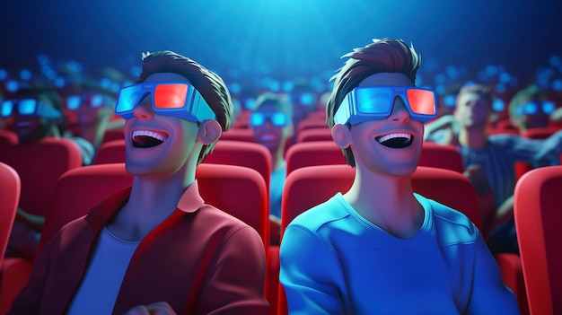 無料写真 映画館で映画を見ている3dの人々