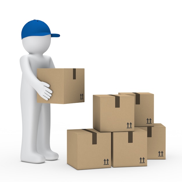 Free Photo 3d person holding a box next to other boxes