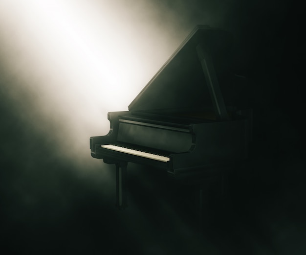 3D piano under moody lighting